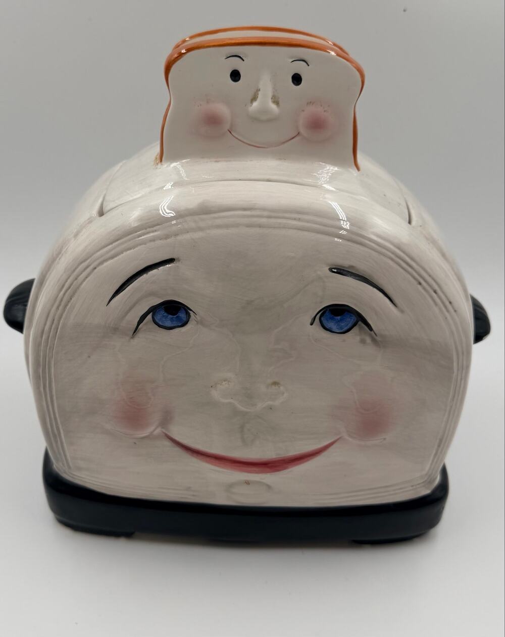 Vintage 1995 Clay Art Smiling Toaster Cookie Jar Hand Painted San Francisco